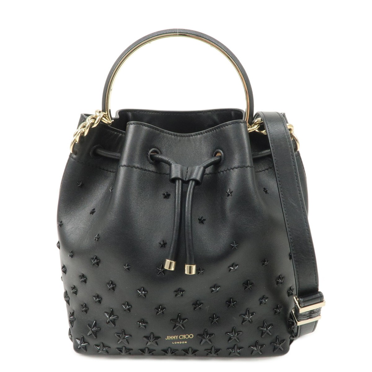 JIMMY CHOO BONBON 2 Way Bag Bucket Bag Shoulder bag Black Leather 