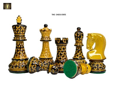 3.9'' Russian Zagreb Chess Pieces Only set   Weighted Burnt Boxwood & Boxwood