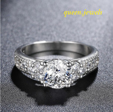 2.89CT Lab-Created Round Cut Diamond Engagement Wedding 14K White Gold Over Ring