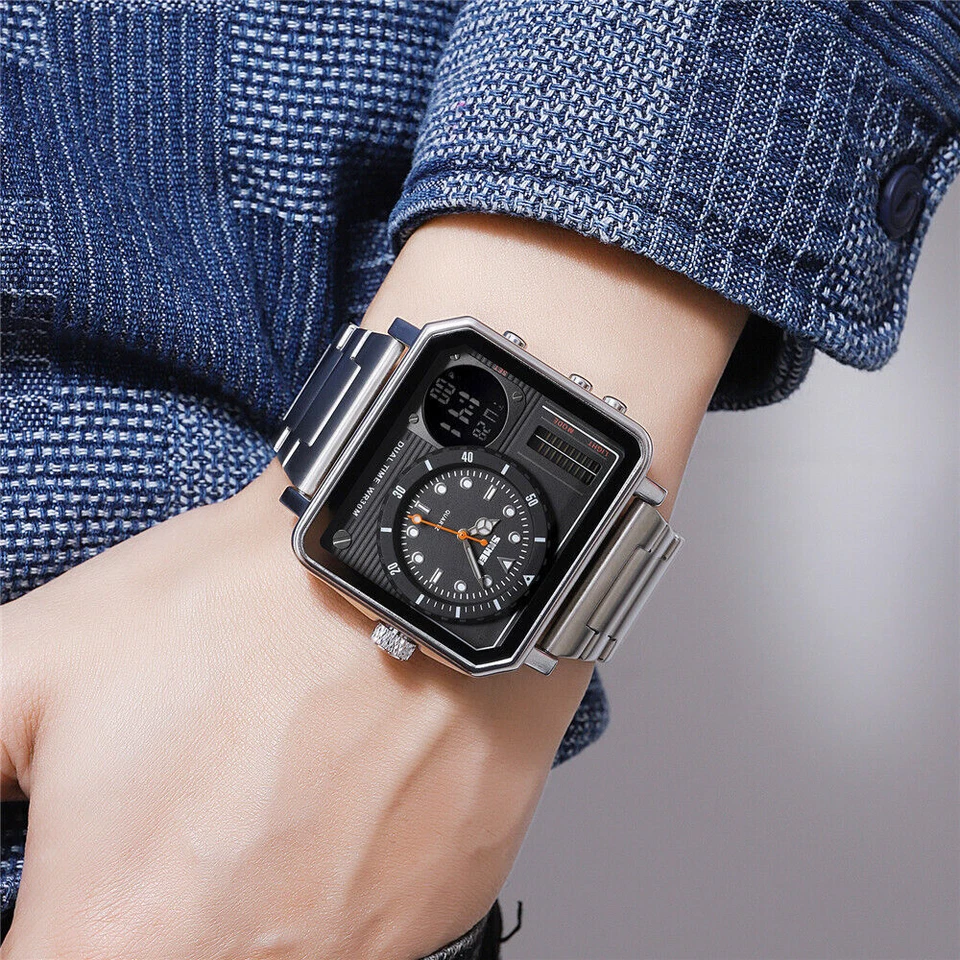 SKMEI Men Quartz Watch LED Square Digital Watches Casual Male Steel Wristwatches - Image 4 of 4