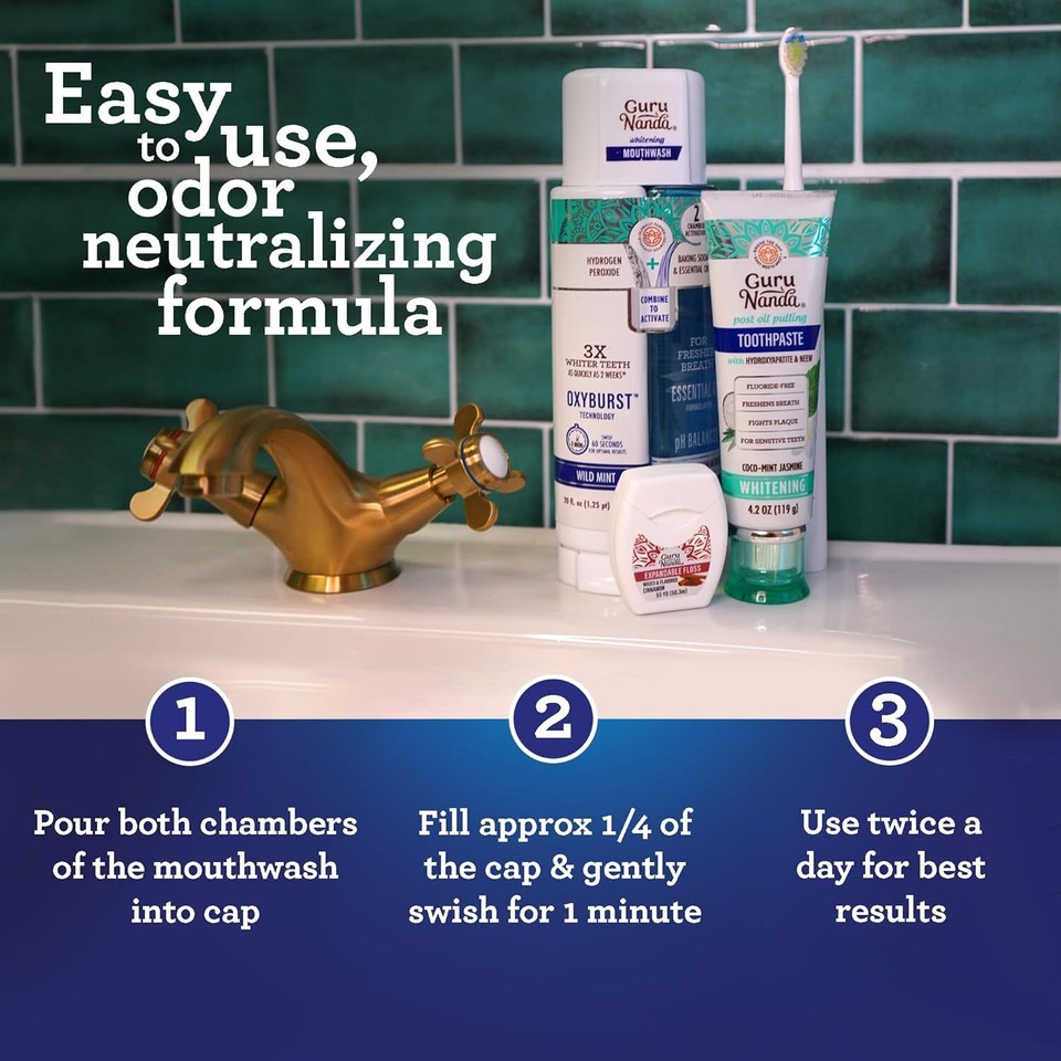 Guru nanda Teeth Whitening Dual Barrel Oxyburst Mouthwash Alcohol