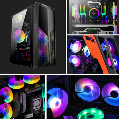 US 4 Pcs Computer Gaming Case RGB LED Fans Cooling Quiet Colorful Frame 120mm
