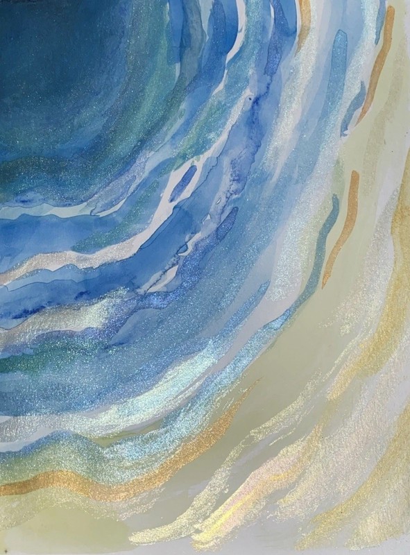 Aerial Coastline, 4 Of Set Of 6, Standard/Metallic Watercolors, Signed, COA.