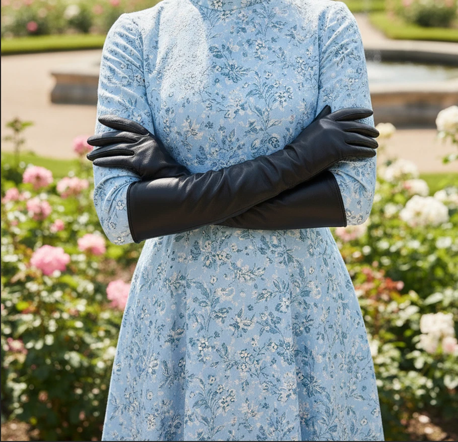Women’s Long Black Sheep Leather Gloves