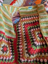 Vintage Crochet Vest Granny Square Helen Harper Green, Gold, Oat, Stripe MEDIUM