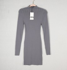 ZARA Bodycon Dress Womens LARGE Ribbed Knit Stretch Mock Neck Long Sleeve Fitted
