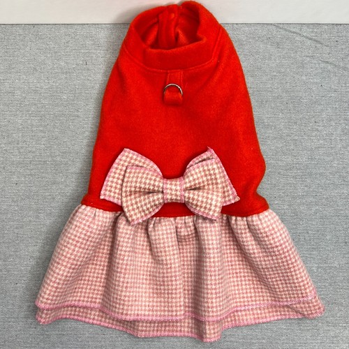 Dog Coat Dress Winter Valentine's Day Red Pink Bow Outfit Pleated READ