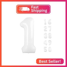 40 Inch White Number 1 Balloons Foil Digital Helium Number Balloons