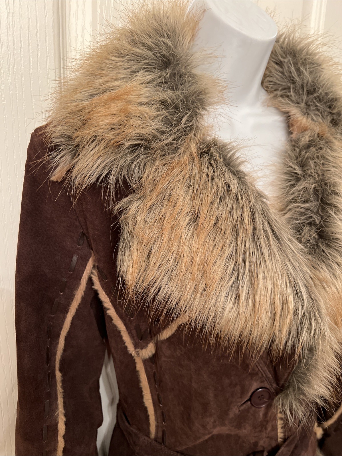 VTG Wilsons Leather Penny Lane Suede Jacket Faux Fur Trim Belted Y2K Boho M image 6