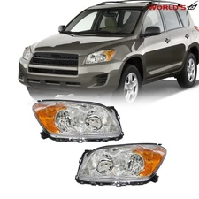 Headlights For Toyota RAV4 2009-2012 Chrome Amber Headlamps Left Right Pair