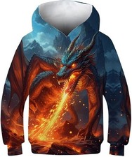 3D Fire Breath Dragon Hoodie Epic Flaming Fantasy Pullover Unisex