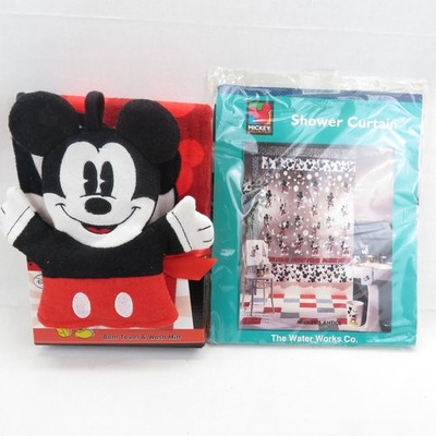 Vintage Mickey's ANTICS The Water Works Co Shower Curtain & 2-Pc Bath Set NEW