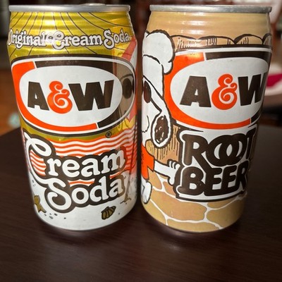 2 Vintage Empty Snoopy A&W Root Beer & Cream Soda Cans PEANUTS Circa 1971