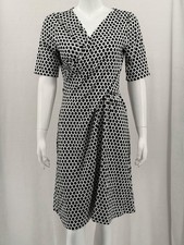 Talbots Dress Womens Medium Black White Geometric Stretch V-Neck Office Work