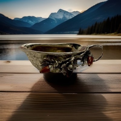 Mud Pie Acorn Metal Gravy Boat Cast Aluminum  8 . Made In India