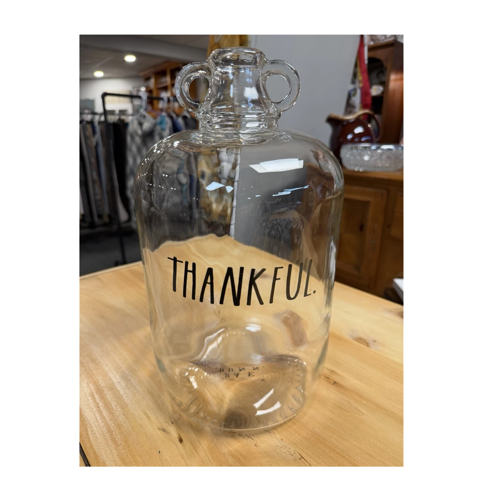 Rae Dunn Clear Glass Jug THANKFUL