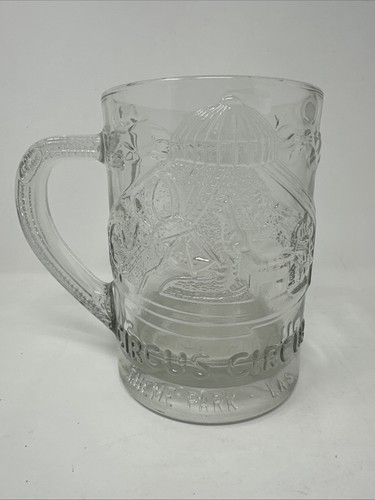 Beer Mug Stein CIRCUS CIRCUS Las Vegas Clear Glass 32oz Large Embossed Vintage