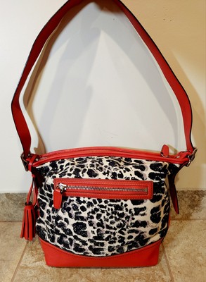 Coach | Ocelot Print Burnt Orange Leather Shoulder Bag Satchel Zip Purse RARE!  