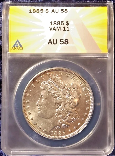 1885-P   MORGAN DOLLAR   *BRIGHT WHITE*   AU-58   VAM-11  *TRIPLED 5 IN DATE*