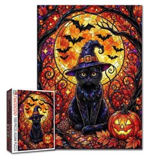 1000 Piece Jigsaw Puzzles for Adults Halloween Black Cat Jigsaw Puzzle Staine...