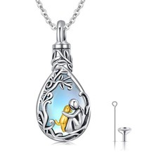 Dog Urn Necklace for Ashes S925 Sterling Silver Moonstone Teardrop Pendant Ne...