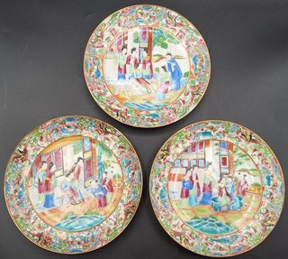 3 Antique Chinese Canton Famille Rose 7 3/4" Salad Dessert App Side Plates