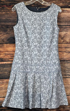 J. Crew Drop Waist Peplum Dress Linen Blend Scoop Neck Palm Tree Print Blue Sz 2