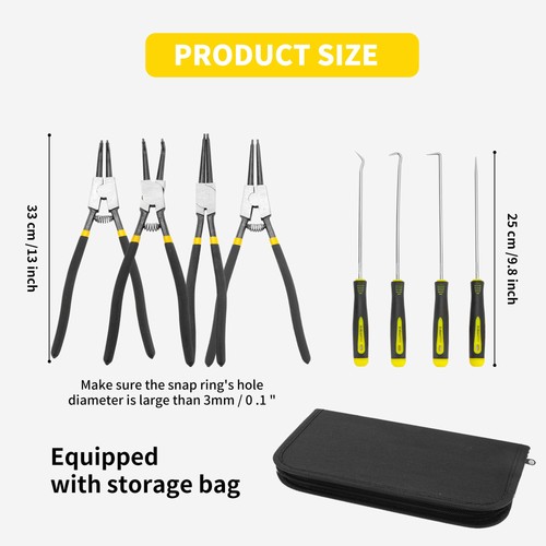 8 Pcs Extra Long Snap Ring Pliers with Hook Set, 13 inch Circlip Pliers Heavy... - Picture 4 of 8