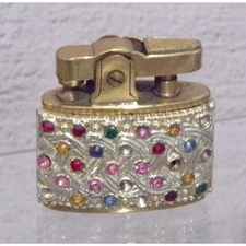 Vintage Star Lite Automatic Super Lighter Gold w/Gems (4 Missing)