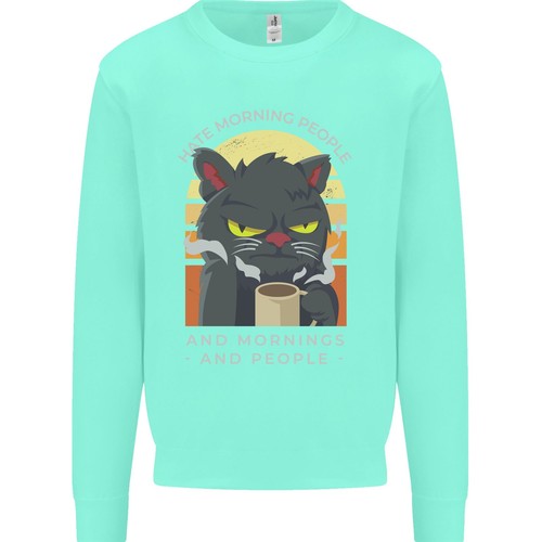 Funny Cat I Hate Morning People Coffee Kids Sweatshirt Jumper - Picture 14 of 33