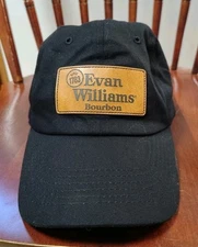 EVAN WILLIAMS Bourbon Whiskey Black Hat Leather Patch Leather Strapback Cap