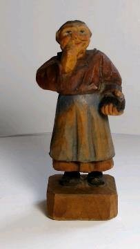 ANRI Vintage Wood Figurine Monk With Snuff Box Hand-Carved Folk Art Painted