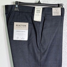 Kenneth Cole Reaction Men's Slim-Fit Stretch Check Dress Pant Charcoal 34x32 95