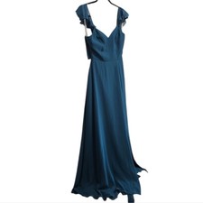 NWT! Azazie Elegant Peacock Blue Evening Gown Maxi Floor Length A2 Small*