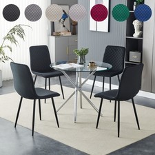 Image of Dining Table and 4 Chairs Set 90cm Tempered Glass Home Kitchen Furniture
