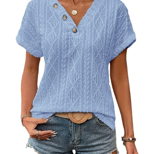 New Arrival !spring and Summer Fashion V-Neck Buttons Jacquard Top - Picture 2 of 31