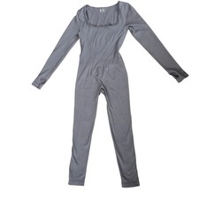 Ribbed Square Neck Long Sleeve Bodysuit Jumpsuit Women's M