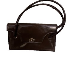 Vintage 50s/60s Brown Patent Leather Purse Handbag Classic Elegant Twist Lock