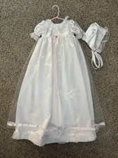Brand New Handmade Christening Gown With Slip and Bonnet