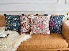 Boho Throw Pillow Covers 18x18 Set of 4, 4 Different Curated Patterns, Double...