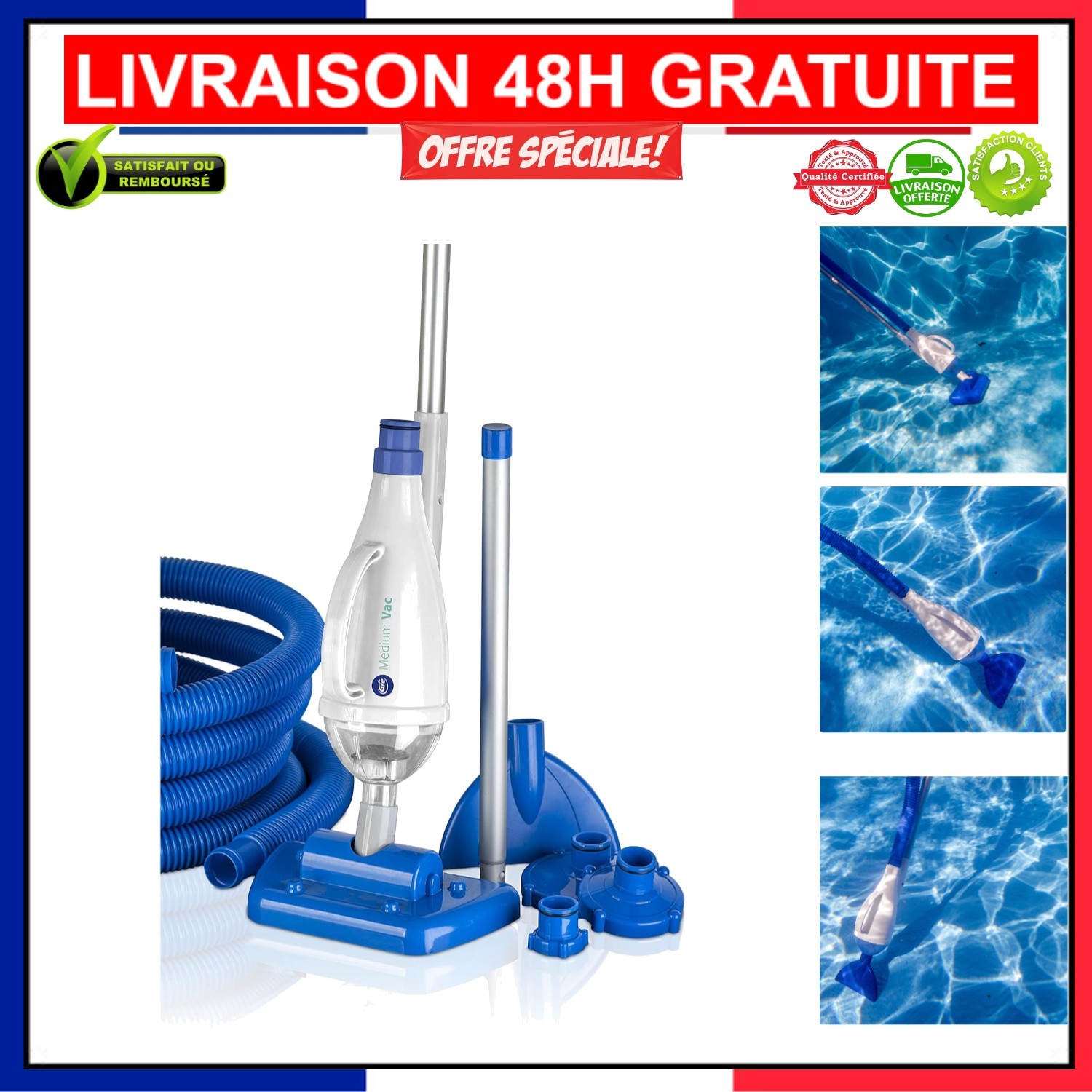 Nettoyeur à aspiration manuelle bleu Gre AR20637Z avec tuyau 9m en PVC flexible