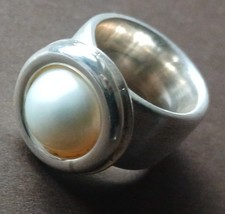 UNIKAT•Ring•925•Gr 60•Meisterhandgefertigt•massiv•Südsee-Mabé-Perle•