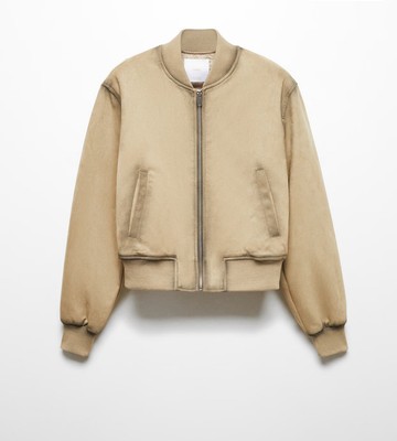 MANGO Worn Leather Effect Bomber Jacket, Size M