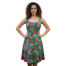 Vintage Nine West FLORAL PARTY DRESS A-Line Tank Boned Lined Pink/Green/Blue 10