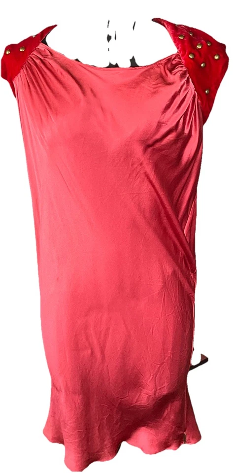 Vestido Fornarina Año Nuevo Cóctel Fiesta Seda Terciopelo Sin Espalda Vacaciones Evento Rojo Grande Foto 4 de 4