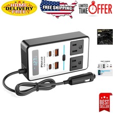 Vehicle Car Inverter 200W with 2 AC Outlets  4 USB Ports - Efficient Charging