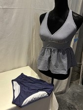 Draper James Tankini Swimsuit, Blue/White Gingham, Tie Back, 2 Piece,Size M, NWT