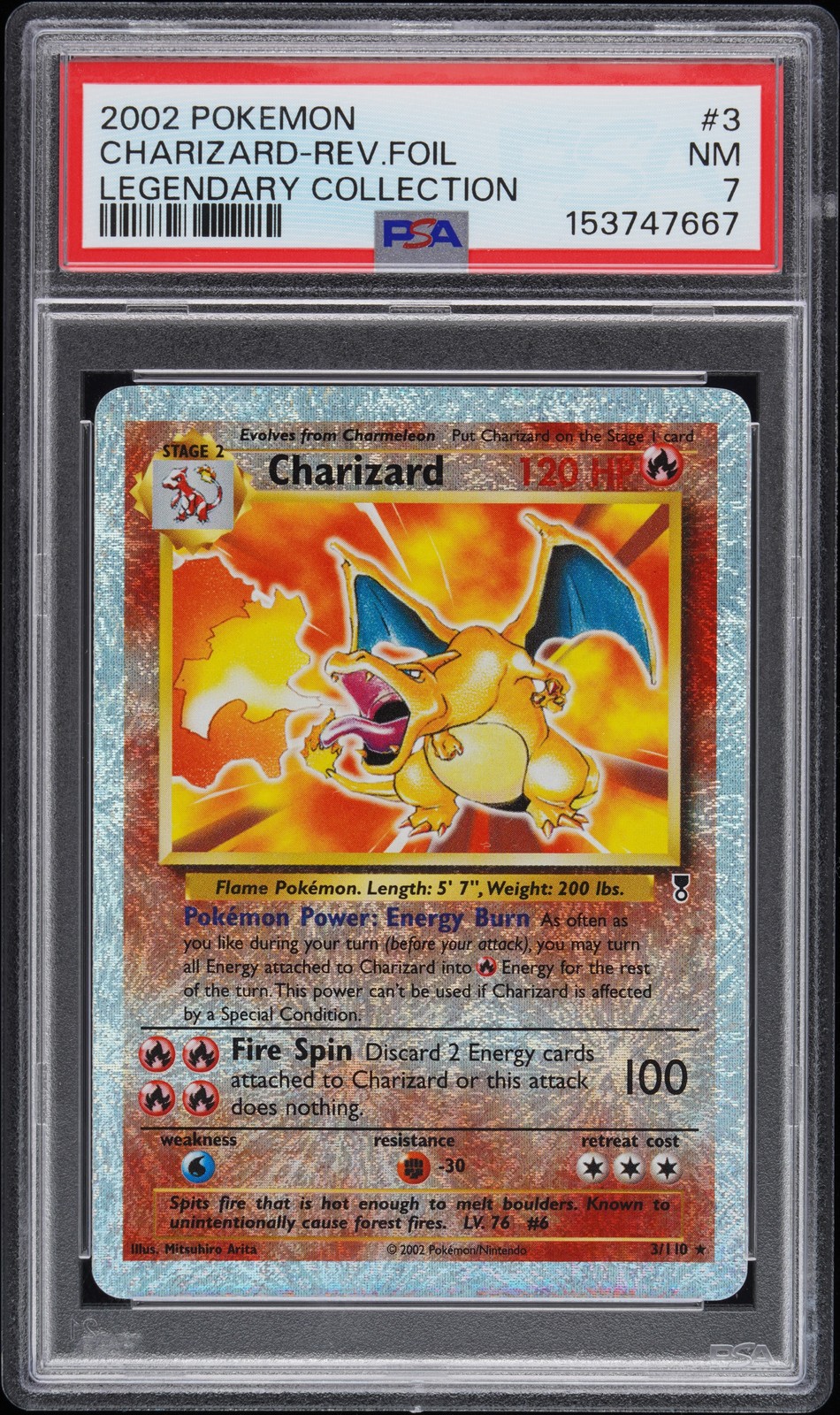 2002 POKEMON LEGENDARY COLLECTION #3 CHARIZARD-REVERSE FOIL PSA 7