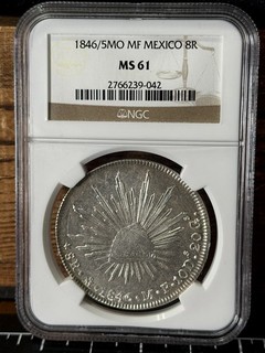 1846/5 Mo MF 8 REALES MEXICO NGC MS61 SILVER CROWN 2nd REPUBLIC NR Bright