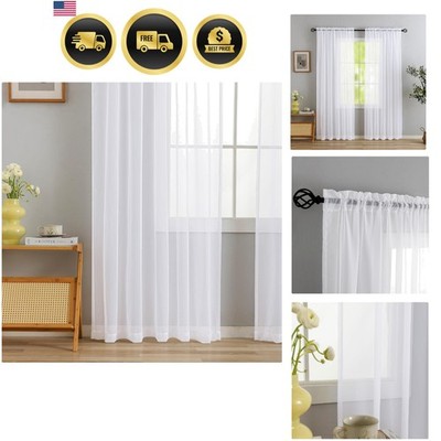 Sheer Curtains White Voile 2 Panel Sets 52x90 Inch Rod Pocket Elegant Decor